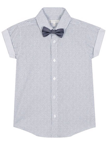 shite short sleeve shirt with black bow tie