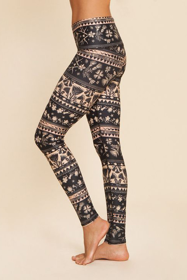 woman with patterned image leggings