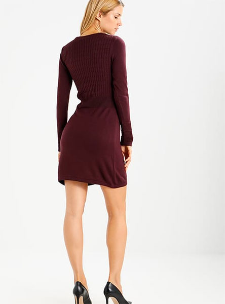 woman in maroon dress - rear view